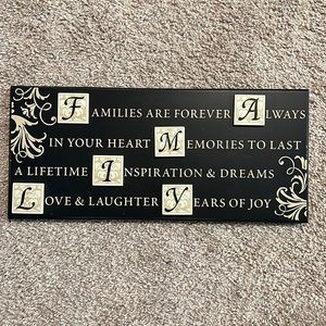 Family home wall or mantle or counter decor black and cream